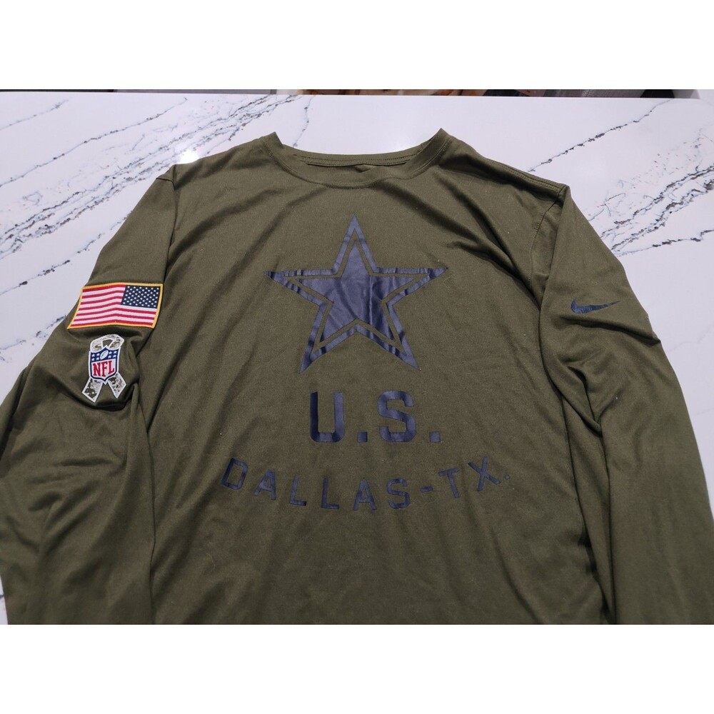 The Nike Tee Dri-Fit Men Large Dallas Cowboys NFL OnField Green Salute Service